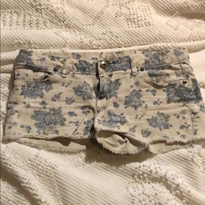 Blue Floral White Denim Shorts